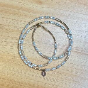 Dainty Mother of Pearl & Gold Filled Beaded Wire Triple Wrap Bracelet